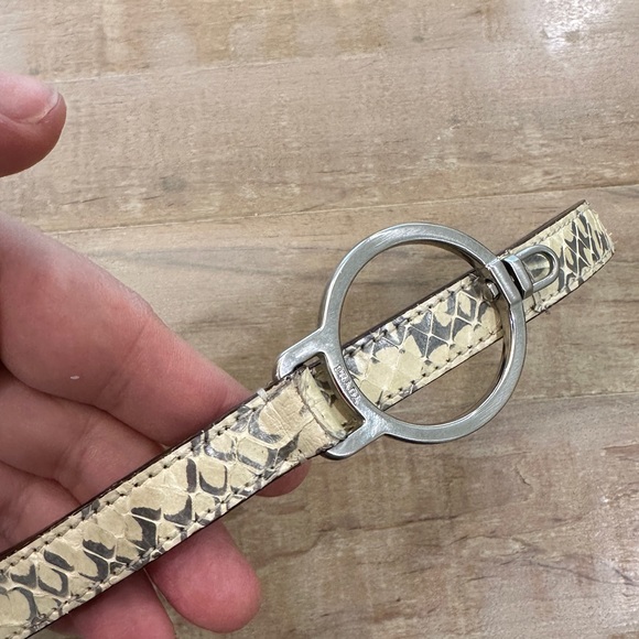 Vintage Prada metal hardware round loop snakeskin thin leather belt - Picture 3 of 17